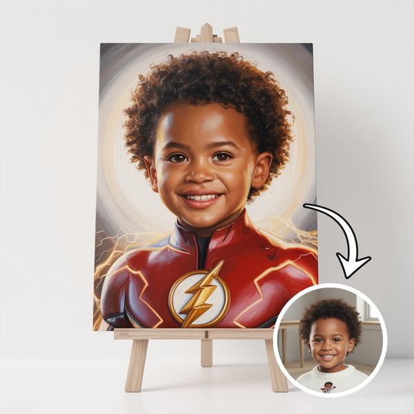 Retrato “FlashBoy” personalizado – ¡La velocidad del rayo en una obra de arte!