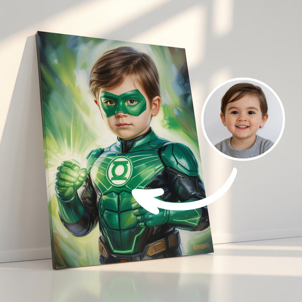 Retrato “Linterna Verde” personalizado – ¡Transforma a tu niño en un superhéroe!