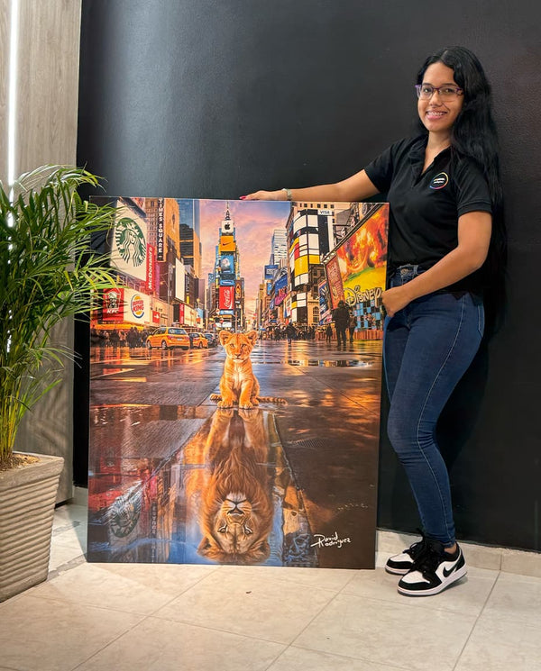 Cuadro decorativo de león en Times Square – Firmach