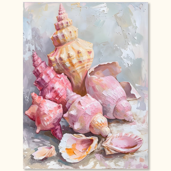 Pink Shells” – Arte costero en tonos pastel