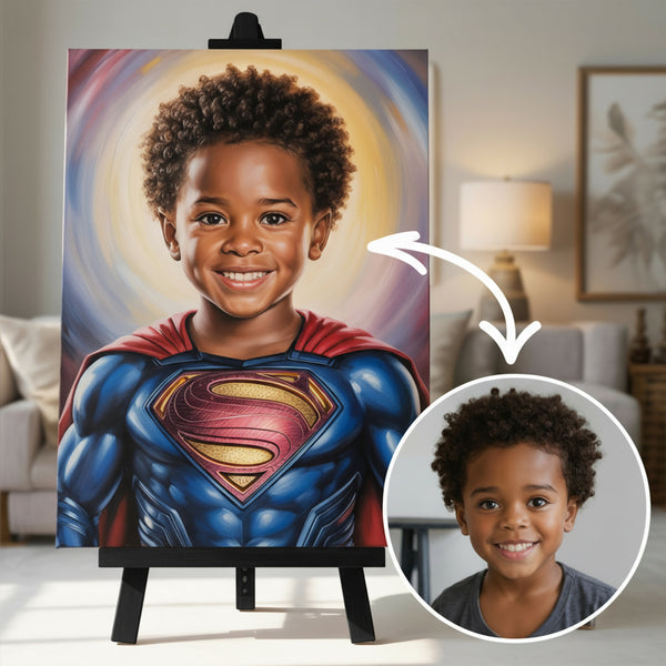 SupermanBoy – Retrato personalizado estilo Superman para niños