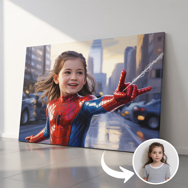 Retrato Personalizado de Niña Araña – Cuadro Único de Superheroína Spidergirl